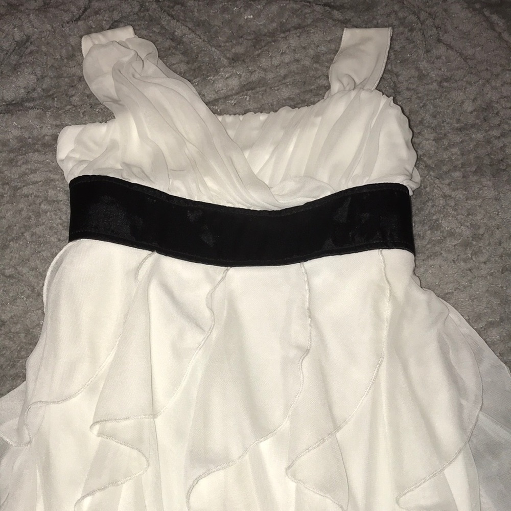 White dress with black silk ribbon